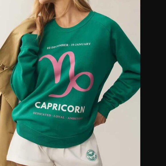 Anthropologie Green and Pink Capricorn Sweatshirt - Picture 1 of 8